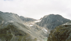 Stortinden, and Bjornskartinden in the mist.