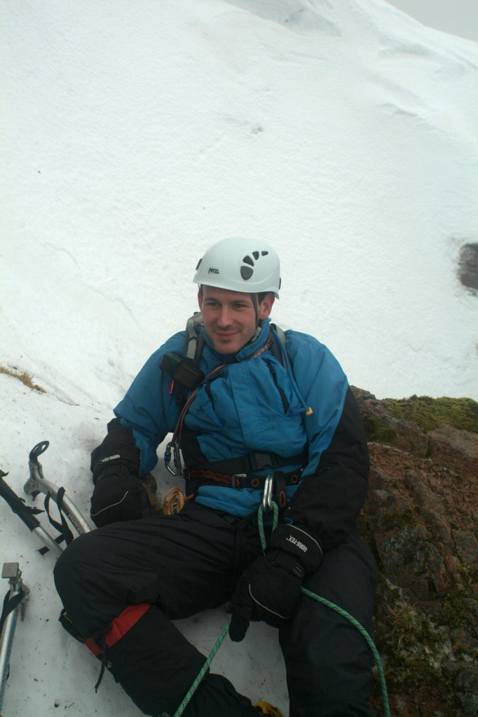 Taking a rest near the top of "The Couloir".