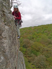 Alyssa leads pitch 4 of pinnacle buttress